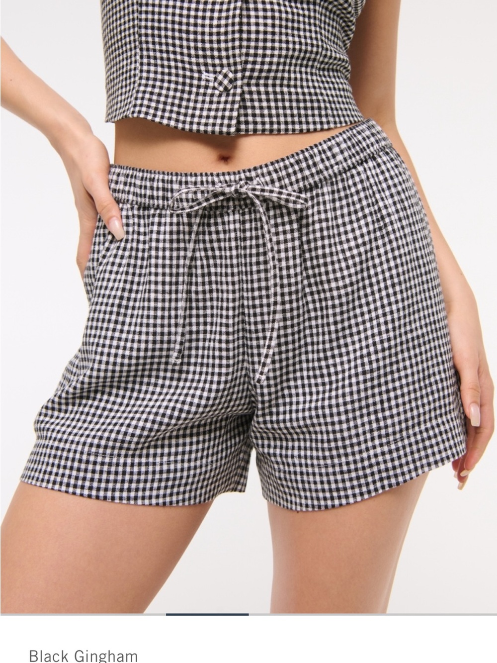Abercrombie & Fitch Black and White Gingham Drawstring Shorts